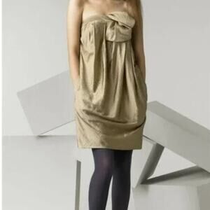 3.1 Phillip Lim Gold Lame Orchid Pleated Strapless Mini Dress • Size 4 ⬇️